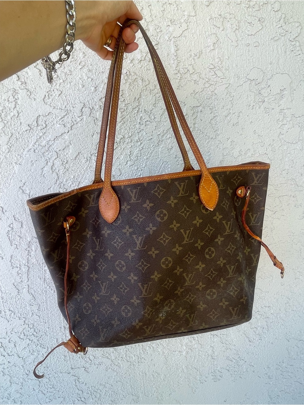 Louis Vuitton Brown Monogram Canvas Tote with Tan Leather Trim